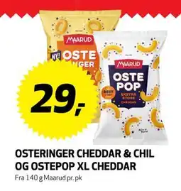 Bunnpris OSTERINGER CHEDDAR & CHIL OG OSTEPOP XL CHEDDAR, NOK 29 tilbud