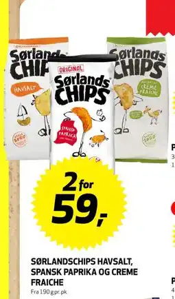 Bunnpris SØRLANDSCHIPS HAVSALT, SPANSK PAPRIKA OG CREME FRAICHE, NOK 59 tilbud