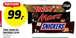Bunnpris TWIX, MARS OG SNICKERS 10 PK, NOK 99 tilbud