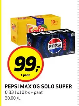 Bunnpris PEPSI MAX OG SOLO SUPER, NOK 99 tilbud