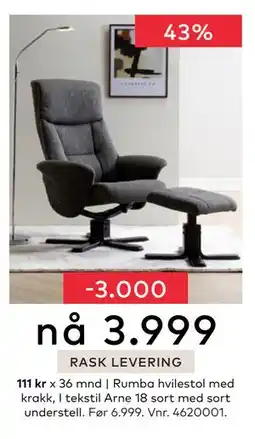 Skeidar Rumba hvilestol, NOK 3999 tilbud