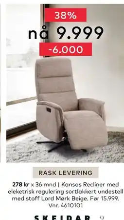 Skeidar Kansas Recliner, NOK 9999 tilbud