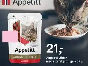 Appetitt våtfôr med storfekjøtt i gele 85 g, NOK 21