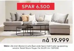 Skeidar Boston U-sofa, NOK 19999 tilbud