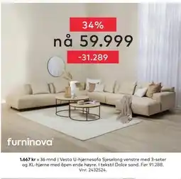 Skeidar Vesta U-hjørnesofa, NOK 59999 tilbud