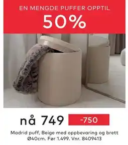 Skeidar Madrid puff, NOK 749 tilbud