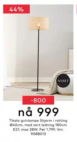 Skeidar Tikala gulvlampe, NOK 999 tilbud