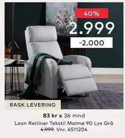 Skeidar Leon Recliner, NOK 2999 tilbud