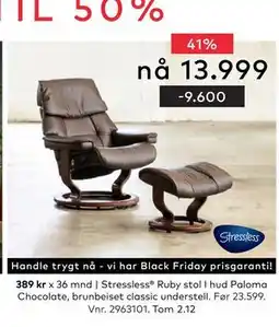 Skeidar Stressless Ruby stol I hud Paloma Chocolate, NOK 13999 tilbud