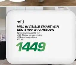 Coop Byggmix Mill invisible smart wifi gen 4 400 w panelovn tilbud