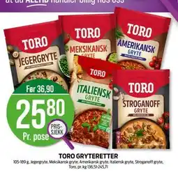 Kiwi TORO GRYTERETTER, NOK 25.8 tilbud