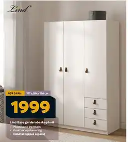 Megaflis Lind Base garderobeskap hvit, NOK 1999 tilbud