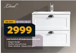 Megaflis Lind Comfort 60 baderomsmøbel hvit, NOK 2999 tilbud