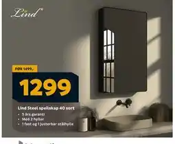 Megaflis Lind Steel speilskap 40 sort, NOK 1299 tilbud