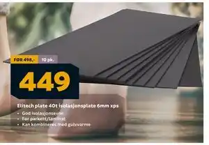 Megaflis Elitech plate 40t isolasjonsplate 6mm xps, NOK 449 tilbud