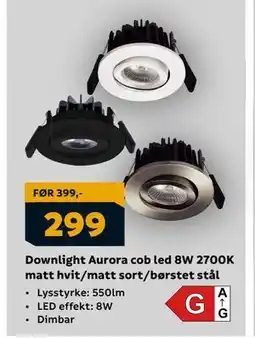 Megaflis Downlight Aurora cob led 8W 2700K matt hvit/matt sort/børstet stål, NOK 299 tilbud