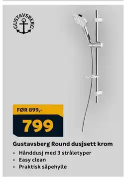 Megaflis Gustavsberg Round dusjsett krom, NOK 799 tilbud