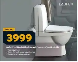 Megaflis Laufen Pro-N toalett back to wall rimless m/skjult s/p-lås, NOK 3999 tilbud