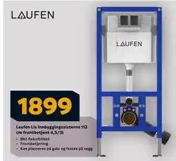 Megaflis Laufen Lis innbyggingssisterne 112 cm frontbetjent 4,5/3l, NOK 1899 tilbud