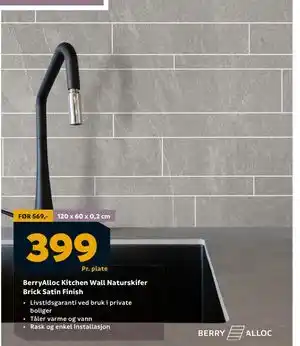 Megaflis BerryAlloc Kitchen Wall Naturskifer Brick Satin Finish, NOK 399 tilbud