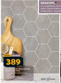 Megaflis BerryAlloc Kitchen Wall naturskifer Hexagon Satin Finish, NOK 389 tilbud