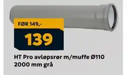 Megaflis HT Pro avløpsrør m/muffe Ø110 2000 mm grå, NOK 139 tilbud