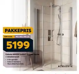 Megaflis Celeste MH200 leddet dusjdør høyre + venstre krom, NOK 5199 tilbud