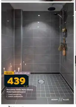 Megaflis BerryAlloc Skifer Natur Glossy Finish baderomspanel, NOK 439 tilbud