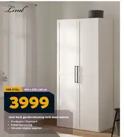Megaflis Lind Nest garderobeskap hvit med ramme, NOK 3999 tilbud