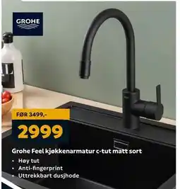 Megaflis Grohe Feel kjøkkenarmatur c-tut matt sort, NOK 2999 tilbud