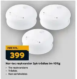 Megaflis Nor-tec røykvarsler 3pk trådløs lm-101lg, NOK 399 tilbud