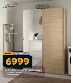 Megaflis Lind Nest skyvedørsgarderobe eik med speil, NOK 6999 tilbud