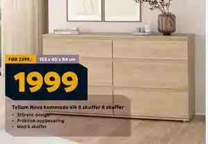 Megaflis Tvilum Nova kommode eik 6 skuffer 6 skuffer, NOK 1999 tilbud