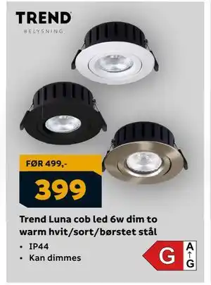 Megaflis Trend Luna cob led 6w dim to warm hvit/sort/børstet stål, NOK 399 tilbud