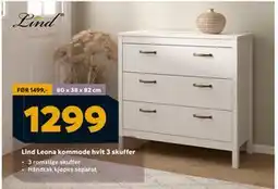 Megaflis Lind Leona kommode hvit 3 skuffer, NOK 1299 tilbud