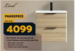 Megaflis Lind Timber servantskap 60 eik + Lind Toulouse servant 60 matt hvit, NOK 4099 tilbud