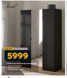 Megaflis Lind Nest garderobeskap sort med speil, NOK 5999 tilbud