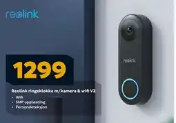 Megaflis Reolink ringeklokke m/kamera & wifi V2, NOK 1299 tilbud