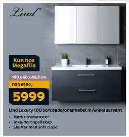 Megaflis Lind Luxury 100 sort baderomsmøbel m/enkel servant, NOK 5999 tilbud