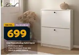 Megaflis Lind Fiora skoskap hvit 2 dører, NOK 699 tilbud