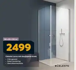 Megaflis Celeste Lucca rett dusjhjørne krom, NOK 2499 tilbud