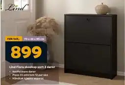 Megaflis Lind Fiora skoskap sort 2 dører, NOK 899 tilbud