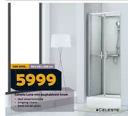 Megaflis Celeste Luna rett dusjkabinett krom, NOK 5999 tilbud