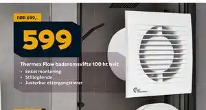 Megaflis Thermex Flow baderomsvifte 100 ht hvit, NOK 599 tilbud