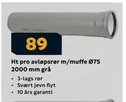 Megaflis Ht pro avløpsrør m/muffe Ø75 2000 mm grå, NOK 89 tilbud