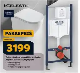 Megaflis Celeste Cyclone veggskål hvit + Grohe Rapid SL sisterne u/trykkplate, NOK 3199 tilbud