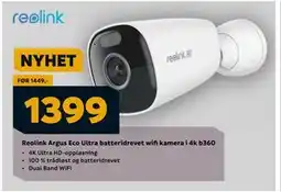 Megaflis Reolink Argus Eco Ultra batteridrevet wifi kamera i 4k b360, NOK 1399 tilbud