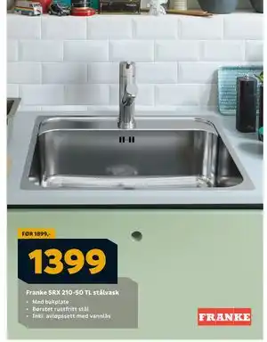 Megaflis Franke SRX 210-50 TL stålvask, NOK 1399 tilbud