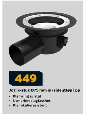 Megaflis Joti K-sluk Ø75 mm m/sideutløp i pp, NOK 449 tilbud