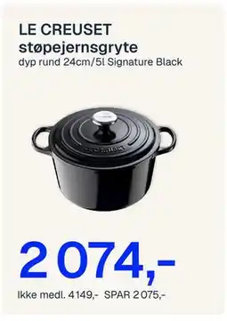Jernia LE CREUSET støpejernsgryt, NOK 4149, Medlemspris tilbud